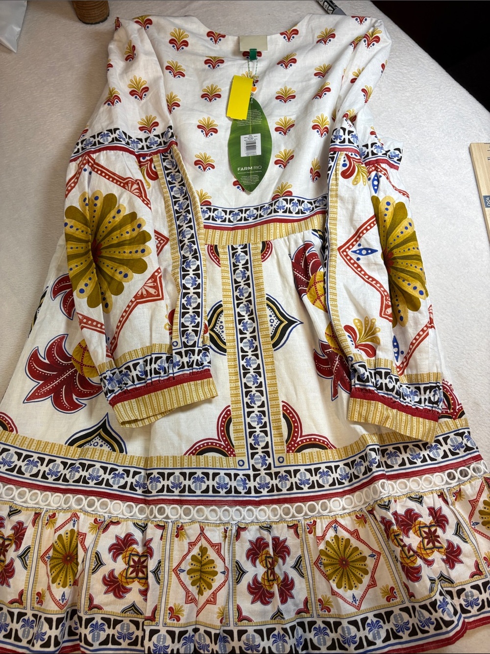 FARM Rio Cream Tunic Dress with Red, Mustard & Navy Floral Print - Picture 9 of 10